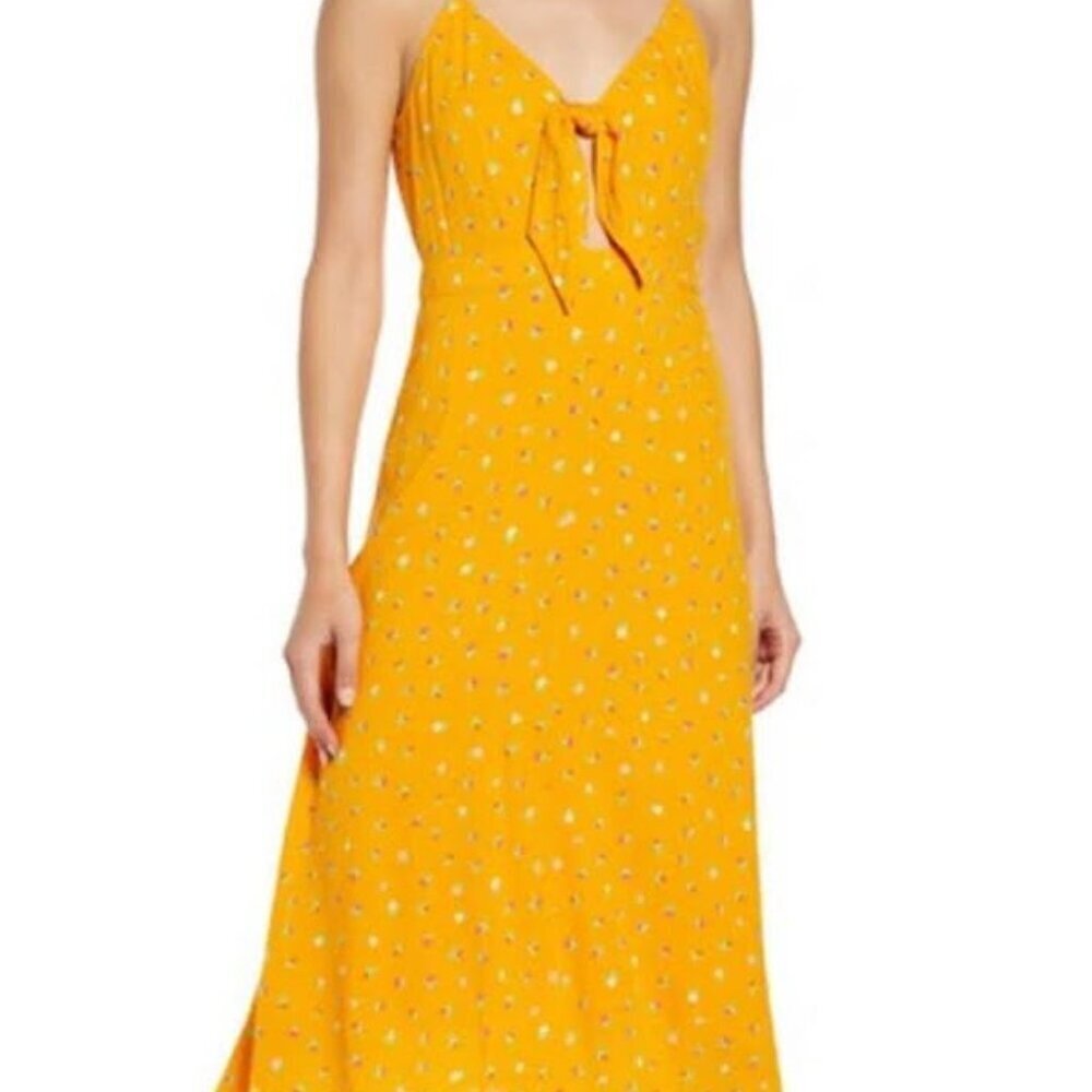 BP Tie Detail Crepe Sundress in Orange Sal Retro Ditsy